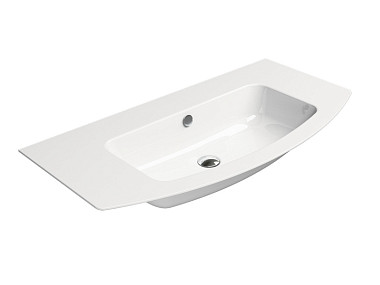 PURA 82x49 раковина с переливом - 1 отв. для смесителя - глазурь белая глянцевая Extraglaze Antibact ..