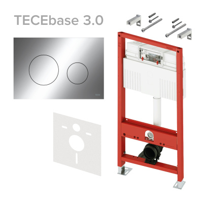 Комплект TECEbase 3.0 c кронштейнами, панель смыва TECEloop хром глянцевая (латунный вентиль)