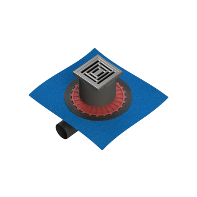 Душевой трап Square 10х10, SC800, с гидроизоляцией, горизонтальный сифон, матовый хром ..