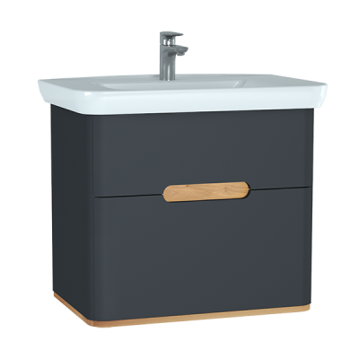 Тумба  Sento с раковиной, с 2 ящиками, 80 см, с LED подсветкой, цвет матовый антрацит (ножки 61069 з ..
