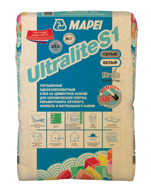 ULTRALITE S1 QUICK, ТМ MAPEI, цвет белый, (15кг), (Россия), Смесь сухая клеевая на цементном вяжущем