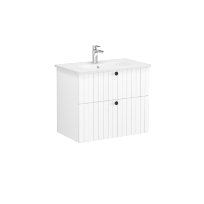 Тумба Root Groove 80 см с круглой раковиной, 2 ящика, матовый белый ..