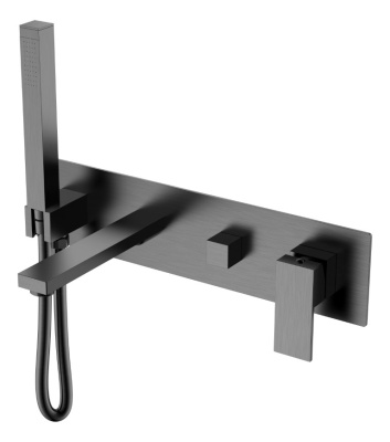 Смеситель для ванны встроенный Qubic Matt Gun Metal с ручной лейкой и шлангом 
